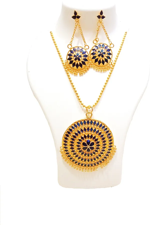 Assamese_Traditional_Gold_Plated_Blue_Japi_Chain_Jewellery_Set_For_Women_&_Girl